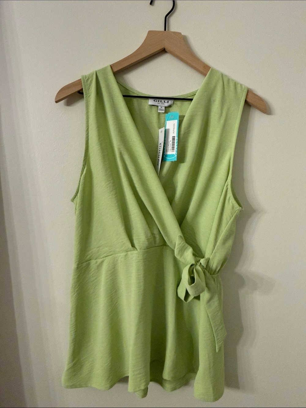Gilli Lime One-Shoulder Wrap Tank